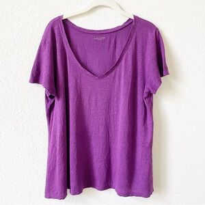 Eileen Fisher 100% Linen T Shirt Purple Size Large Lagenlook Coastal Colorful